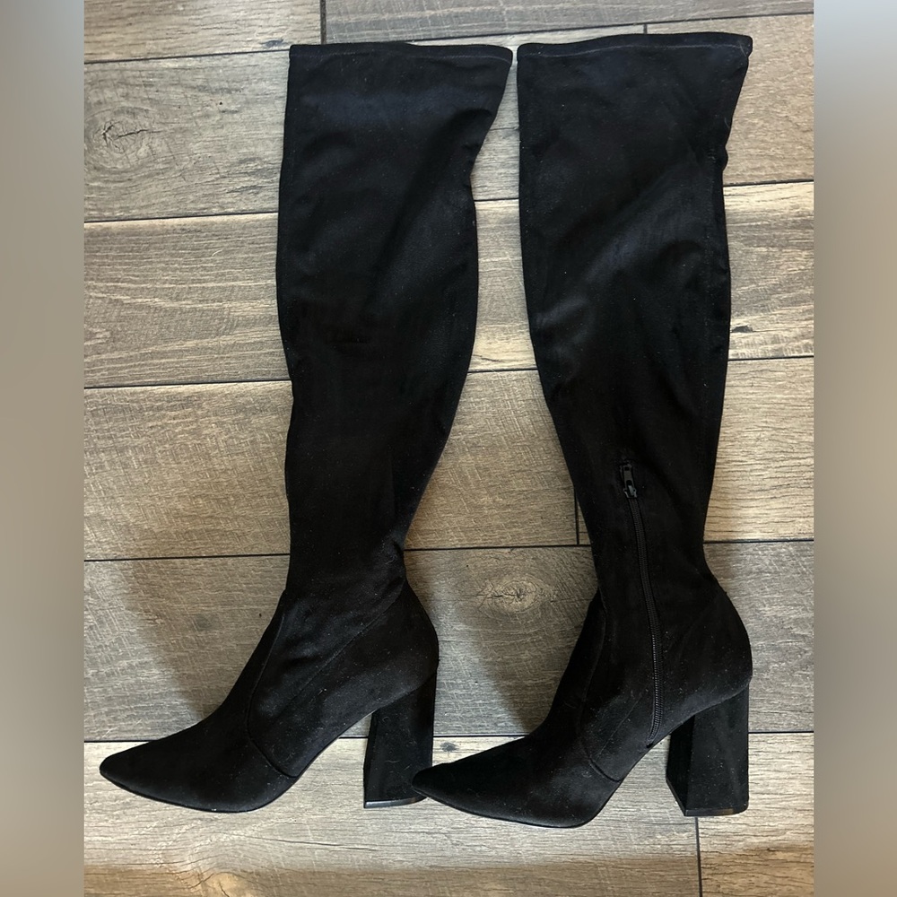 Steve Madden Huntley Black Over the Knee Boots with Pointed Toe and Bloc…